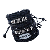 Maxbell 6 Pieces Leather Bracelet Braided Wristband Mens Punk Jewelry Skull Black 1