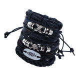 Maxbell 6 Pieces Leather Bracelet Braided Wristband Mens Punk Jewelry Skull Black 1