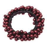 Maxbell Womens Hair Scrunchie Ponytail Holder Elastic Pearls Hair Bands Wine Red