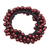 Maxbell Womens Hair Scrunchie Ponytail Holder Elastic Pearls Hair Bands Wine Red