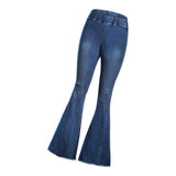 Maxbell Womens Flared Trousers with High Waist Knee Holes Denim Jeans M