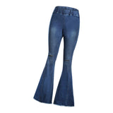 Maxbell Womens Flared Trousers with High Waist Knee Holes Denim Jeans M