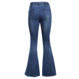 Maxbell Womens Flared Trousers with High Waist Knee Holes Denim Jeans XL