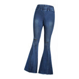 Maxbell Womens Flared Trousers with High Waist Knee Holes Denim Jeans XL