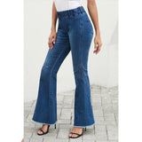 Maxbell Womens Flared Trousers with High Waist Knee Holes Denim Jeans XL