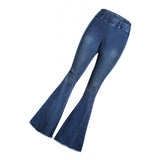 Maxbell Womens Flared Trousers with High Waist Knee Holes Denim Jeans XL