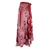 Maxbell Womens Bohemian Long Maxi Skirt Hippie Boho Dress Waist Adjustable Wine Red
