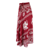 Maxbell Womens Bohemian Long Maxi Skirt Hippie Boho Dress Waist Adjustable Wine Red