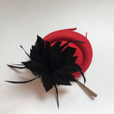 Maxbell Feather Fascinator Headband Ladies Race Royal Ascot Red Hat+Black Feather