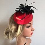 Maxbell Feather Fascinator Headband Ladies Race Royal Ascot Red Hat+Black Feather