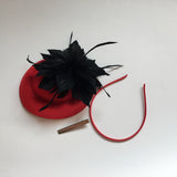 Maxbell Feather Fascinator Headband Ladies Race Royal Ascot Red Hat+Black Feather