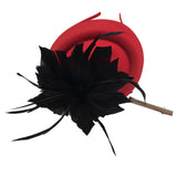 Maxbell Feather Fascinator Headband Ladies Race Royal Ascot Red Hat+Black Feather