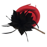 Maxbell Feather Fascinator Headband Ladies Race Royal Ascot Red Hat+Black Feather