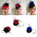 Maxbell Feather Fascinator Headband Ladies Race Royal Ascot Red Hat+Black Feather