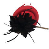 Maxbell Feather Fascinator Headband Ladies Race Royal Ascot Red Hat+Black Feather