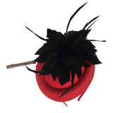 Maxbell Feather Fascinator Headband Ladies Race Royal Ascot Red Hat+Black Feather