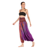 Maxbell Women's Floral Print Harem Pants Boho Yoga Pants Long Beach Pants Purple