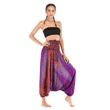 Maxbell Women's Floral Print Harem Pants Boho Yoga Pants Long Beach Pants Purple