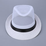 Maxbell Mens Short Brim Beach Panama Fedora Straw Hat White