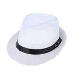 Maxbell Mens Short Brim Beach Panama Fedora Straw Hat White