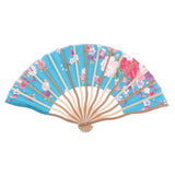 Maxbell Women Cheongsam Fans Hand Held Folding Bamboo Fans Retro Style Light blue