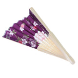 Maxbell Japanese Hand Fan Vintage Bamboo Silk Fabric Folding Handheld Fan Purple