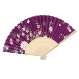 Maxbell Japanese Hand Fan Vintage Bamboo Silk Fabric Folding Handheld Fan Purple
