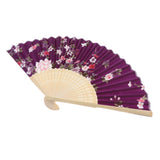 Maxbell Japanese Hand Fan Vintage Bamboo Silk Fabric Folding Handheld Fan Purple