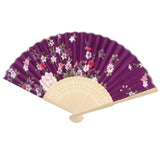 Maxbell Japanese Hand Fan Vintage Bamboo Silk Fabric Folding Handheld Fan Purple
