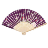 Maxbell Japanese Hand Fan Vintage Bamboo Silk Fabric Folding Handheld Fan Purple
