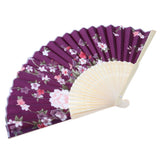 Maxbell Japanese Hand Fan Vintage Bamboo Silk Fabric Folding Handheld Fan Purple