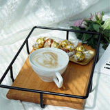 Maxbell Metal Wire Wood Storage Basket Tray for Serving, Decorating Dark Brown L