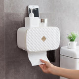 Maxbell Nail Free Trackless Wall Plastic Bathroom Tissue Paper Holder Box White