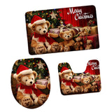 Maxbell 3pcs Christmas Soft Flannel Bathroom Rug Set Rug Lid Toilet Cover Bath Mat H