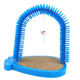 Maxbell Pet Cat Grooming Arch Massager Brush & Scratching Pad Toy w/ Catnip 3 Colors Blue