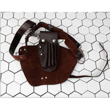 Maxbell Genuine Leather Hair Scissor Storage Case Salon Pet Hairdressing Tools Pouch Brown