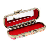 Maxbell Flower PU Lipstick Lip Gloss Case Storage Box Balm Holder with Mirror Beige