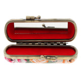 Maxbell Flower PU Lipstick Lip Gloss Case Storage Box Balm Holder with Mirror Beige