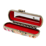 Maxbell Flower PU Lipstick Lip Gloss Case Storage Box Balm Holder with Mirror Beige