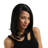 Maxbell Women Medium Bob Straight Curly Wig Front Lace Wig Natural Oblique Bangs 14"