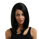 Maxbell Women Medium Bob Straight Curly Wig Front Lace Wig Natural Oblique Bangs 14"