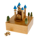 Maxbell Wooden Music Box Crafts Wind Up Toy Birthday Holiday Present - Blue Castle