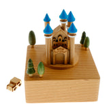 Maxbell Wooden Music Box Crafts Wind Up Toy Birthday Holiday Present - Blue Castle