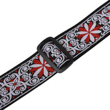 Maxbell 1 Piece Shoulder Embroidered Strap Belt for Acoustic Electric Guitar Red