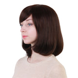 Maxbell Women Natural Human Hair Maroon Short Straight Hair Wigs Bob Oblique Fringe