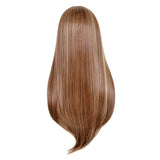 Maxbell Women's Elegant Natural Long Straight Bangs Wig Brown Gold Mixed Cosplay