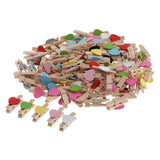 Maxbell 100pcs Heart Wooden Photo Clips Paper Peg Clothespins for Gifts Baby Showers