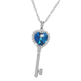 Maxbell 925 Silver Women Key Necklace Pendant Crystal Choker Charm Jewelry Blue