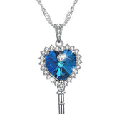 Maxbell 925 Silver Women Key Necklace Pendant Crystal Choker Charm Jewelry Blue