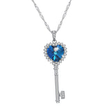 Maxbell 925 Silver Women Key Necklace Pendant Crystal Choker Charm Jewelry Blue